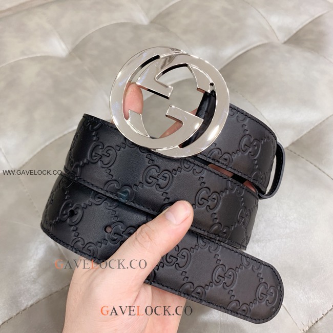 Gucci Classic Men's Leather Belt Metal GG Buckle w Box